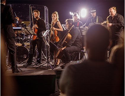 Professional musicians performing in harmony, representing prime art & culture venues for ATM placement services and cashless ATM solutions.